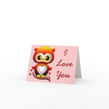 Baby Owl Love Heart Cartoon Note Card
