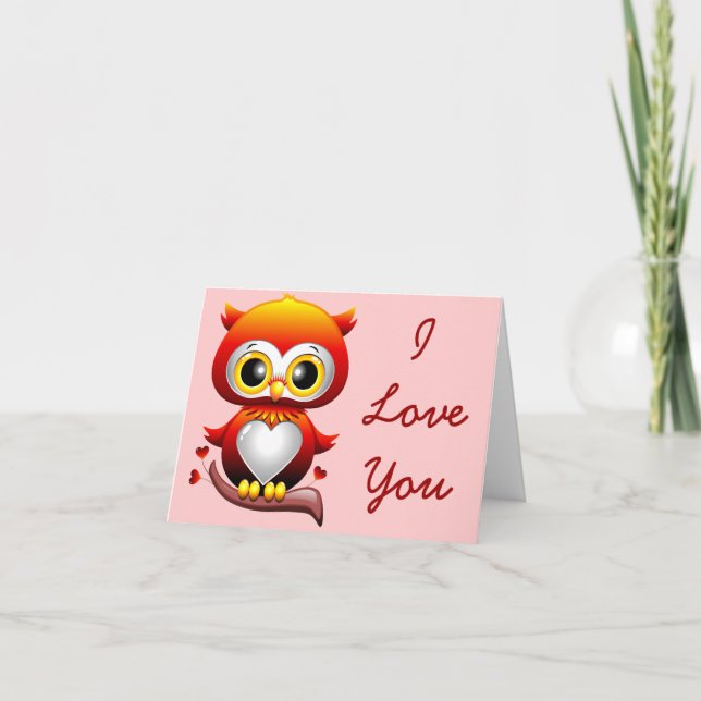 Baby Owl Love Heart Cartoon Note Card (Front)