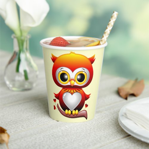 Baby Owl Love Heart Cartoon  Paper Cups