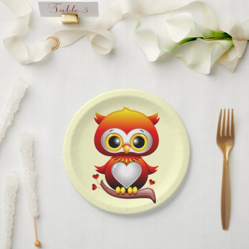 Baby Owl Love Heart Cartoon  Paper Plates