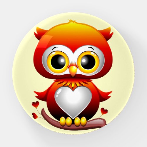 Baby Owl Love Heart Cartoon  Paperweight