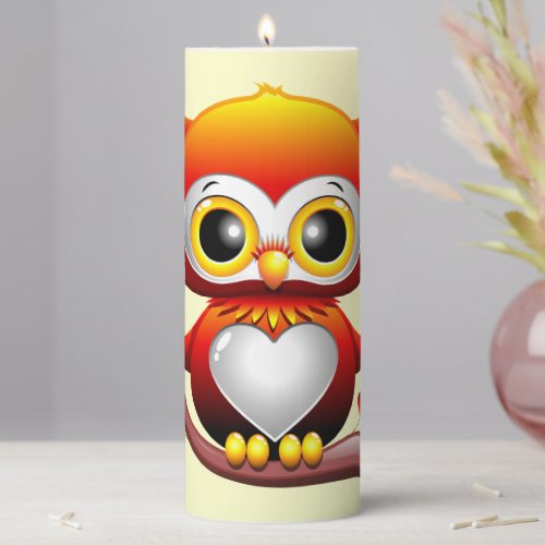 Baby Owl Love Heart Cartoon  Pillar Candle