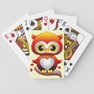 Baby Owl Love Heart Cartoon  Playing Cards
