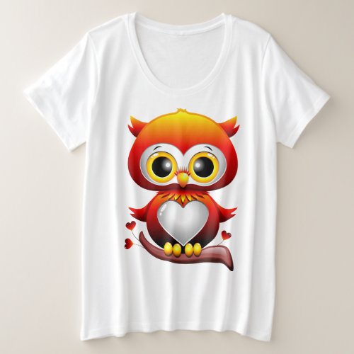 Baby Owl Love Heart Cartoon  Plus Size T_Shirt