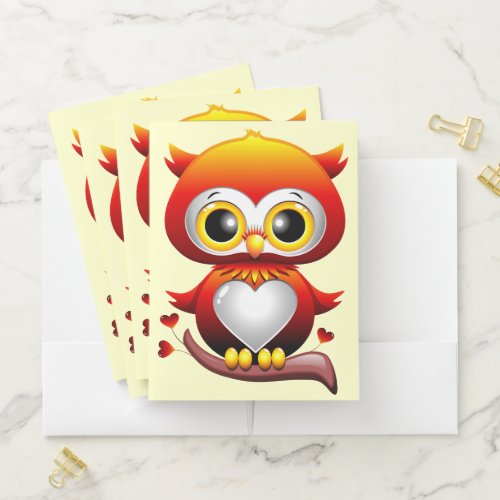 Baby Owl Love Heart Cartoon  Pocket Folder