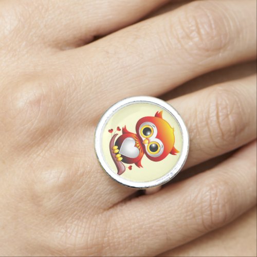 Baby Owl Love Heart Cartoon  Ring