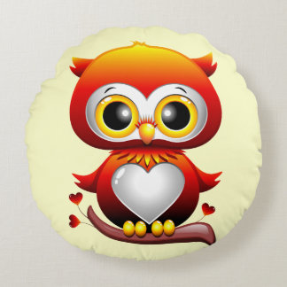 Baby Owl Love Heart Cartoon Round Pillow