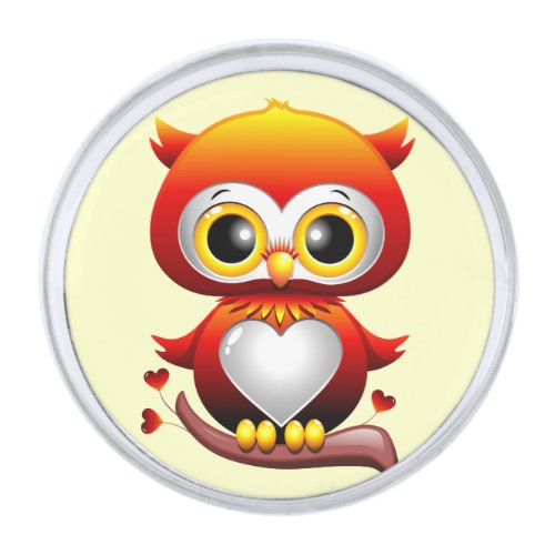 Baby Owl Love Heart Cartoon  Silver Finish Lapel Pin