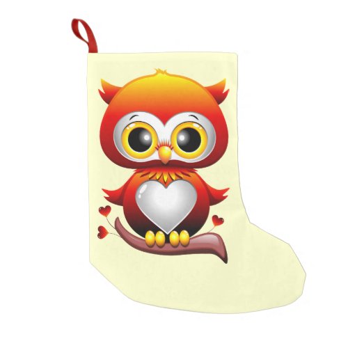 Baby Owl Love Heart Cartoon  Small Christmas Stocking