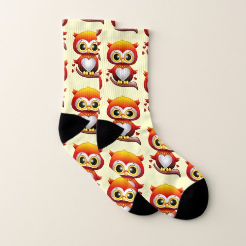 Baby Owl Love Heart Cartoon  Socks