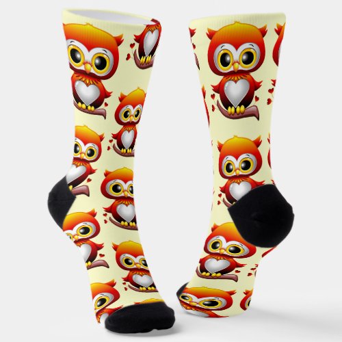 Baby Owl Love Heart Cartoon  Socks