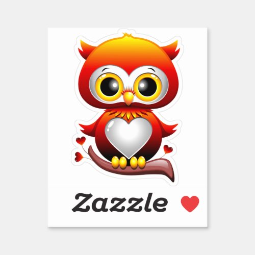 Baby Owl Love Heart Cartoon  Sticker