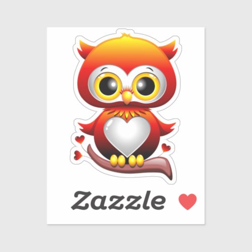 Baby Owl Love Heart Cartoon  Sticker