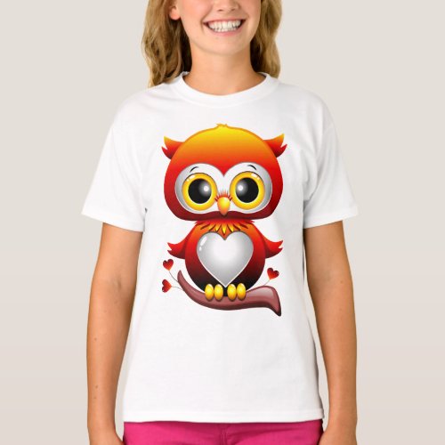 Baby Owl Love Heart Cartoon  T_Shirt