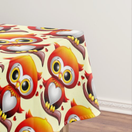 Baby Owl Love Heart Cartoon  Tablecloth