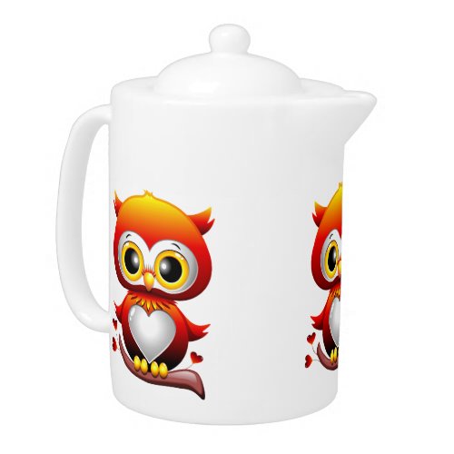 Baby Owl Love Heart Cartoon  Teapot