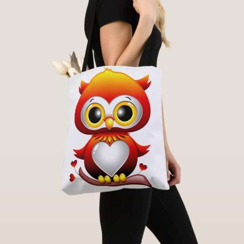 Baby Owl Love Heart Cartoon  Tote Bag