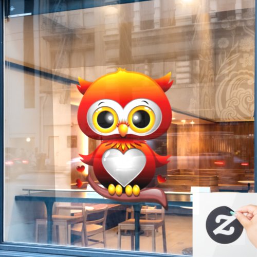 Baby Owl Love Heart Cartoon  Window Cling