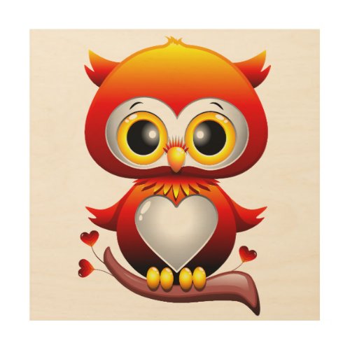 Baby Owl Love Heart Cartoon  Wood Wall Art