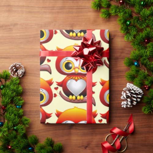 Baby Owl Love Heart Cartoon  Wrapping Paper