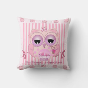 Baby Owl Pillow with Name and Birth information