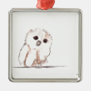 Baby owl small bird metal ornament