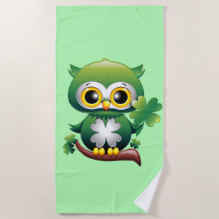 Baby Owl St Patrick Paddy Cartoon  Beach Towel