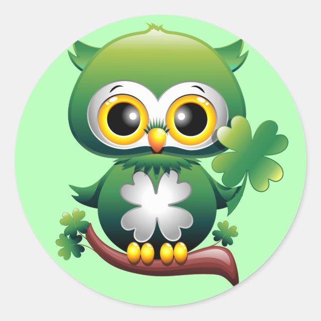 Baby Owl St Patrick Paddy Cartoon  Classic Round Sticker (Front)