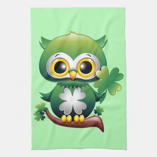 Baby Owl St Patrick Paddy Cartoon  Kitchen Towel