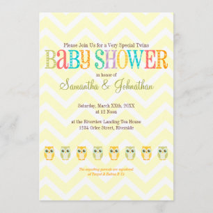 Baby Owl Twins - Gender Reveal / Unknown Invitation
