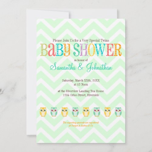 Baby Owl Twins _ Gender Reveal  Unknown Invitation