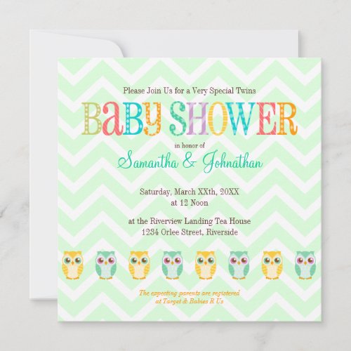 Baby Owl Twins _ Gender Reveal  Unknown Shower Invitation