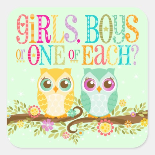 Baby Owl Twins _ Gender Reveal  Unknown Square Sticker