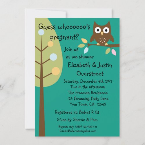 Baby Owl Whoooos Pregnant Green Shower Party Custo Invitation