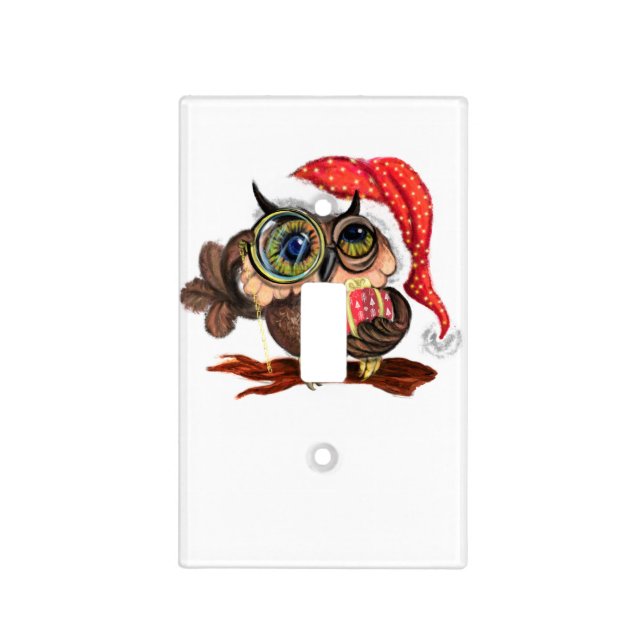 Baby Owl with Gift Christmas Light Switch Cover (Front)