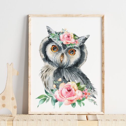 Baby Owl Woodland Animal Nursery  Wall Print