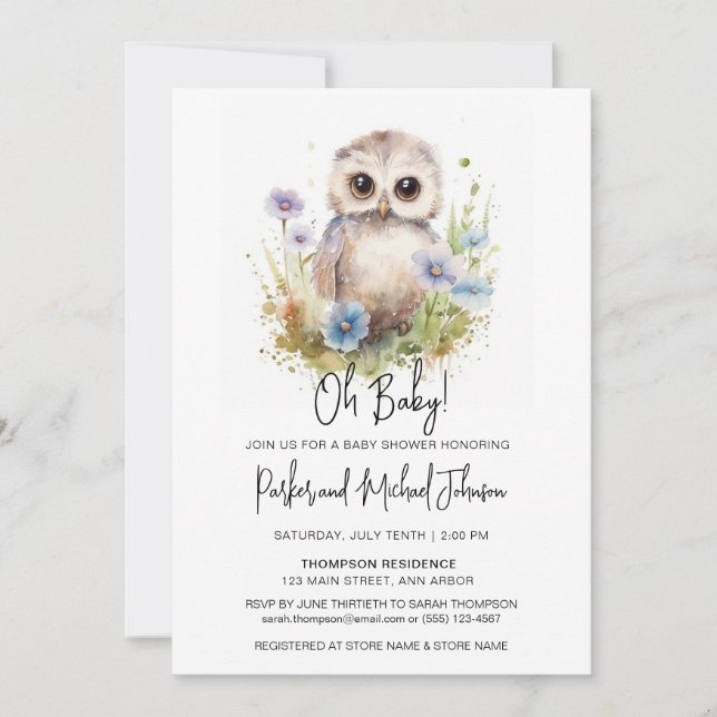 Baby Owl Woodland Baby Shower Invitation (Front)