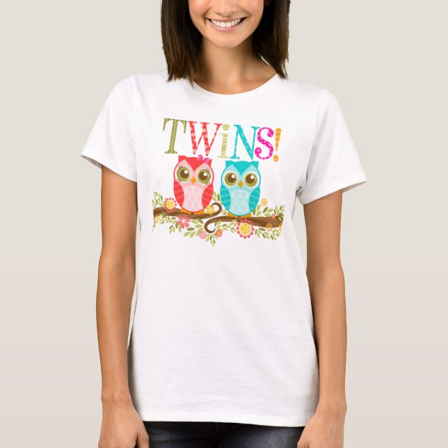 Baby Owls - Boy and Girl Twins - Maternity Shirt (Front)