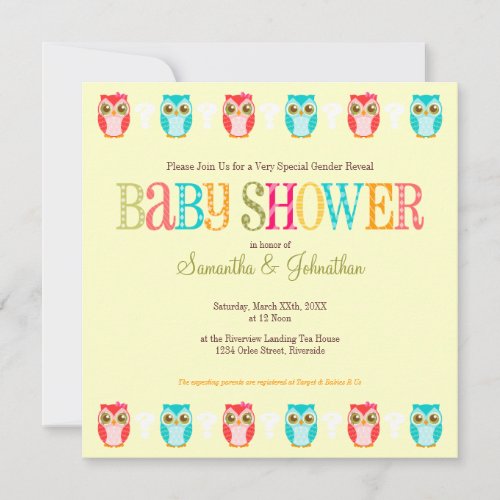 Baby Owls - Gender Reveal Baby Shower Invitation