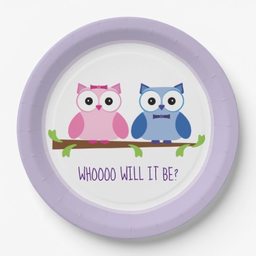 Baby Owls Gender Reveal Baby Shower Paper Plates