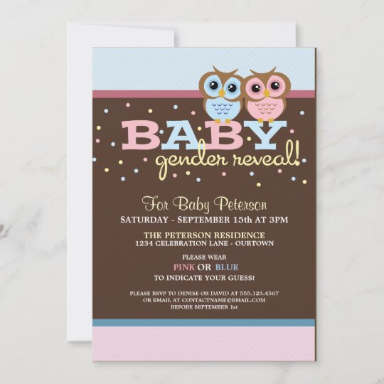 Baby Owls Gender Reveal Party Invitation 