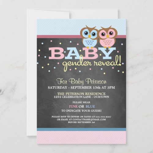Baby Owls Gender Reveal Party Invitation