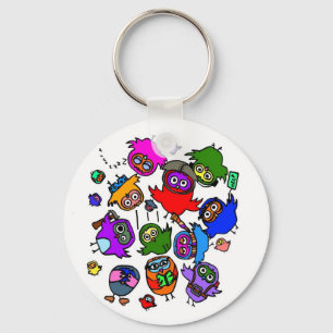 Baby Owls Learning to Fly Keychain