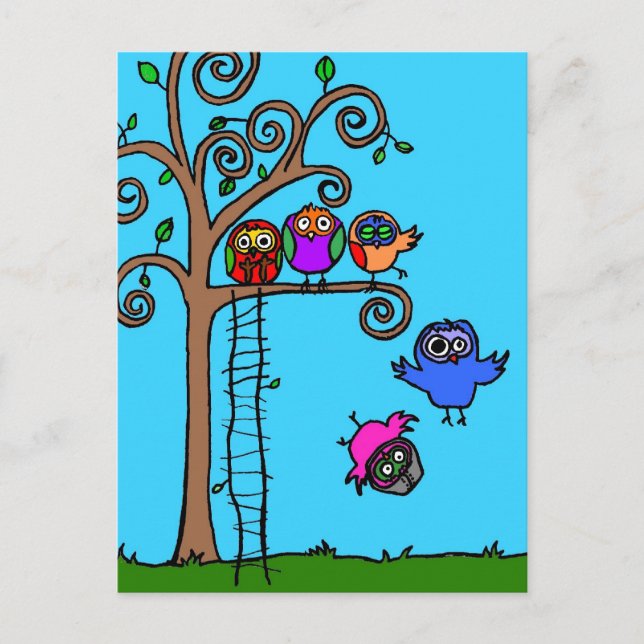 Baby Owls Learning to Fly Postcard (Front)