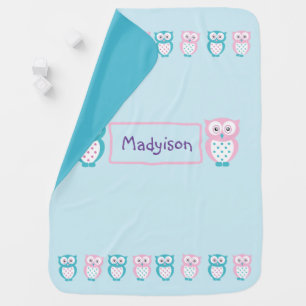 Baby Owls Name Blanket Monogram Pink Teal Blue
