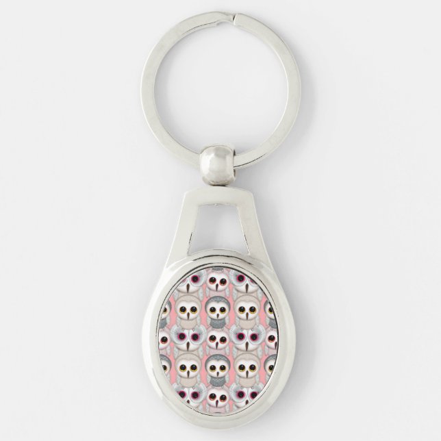 Baby Owls On Pale Pink Background Pattern Keychain (Front)