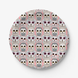Baby Owls On Pale Pink Background Pattern Paper Plates
