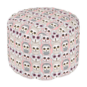 Baby Owls On Pale Pink Background Pattern Pouf