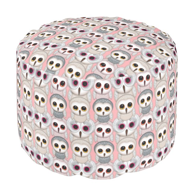 Baby Owls On Pale Pink Background Pattern Pouf (Angled Back)