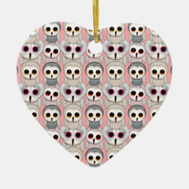 Baby Owls on Pink Pattern Ceramic Ornament (Front)